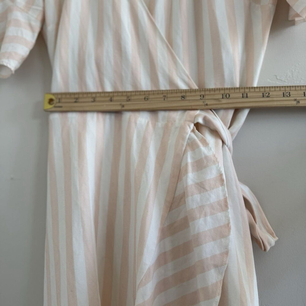RP Rachel Parcell Women Midi Dress Pink peach Sheer Ruffle Sleeves wrap Lined XS - Picture 7 of 11